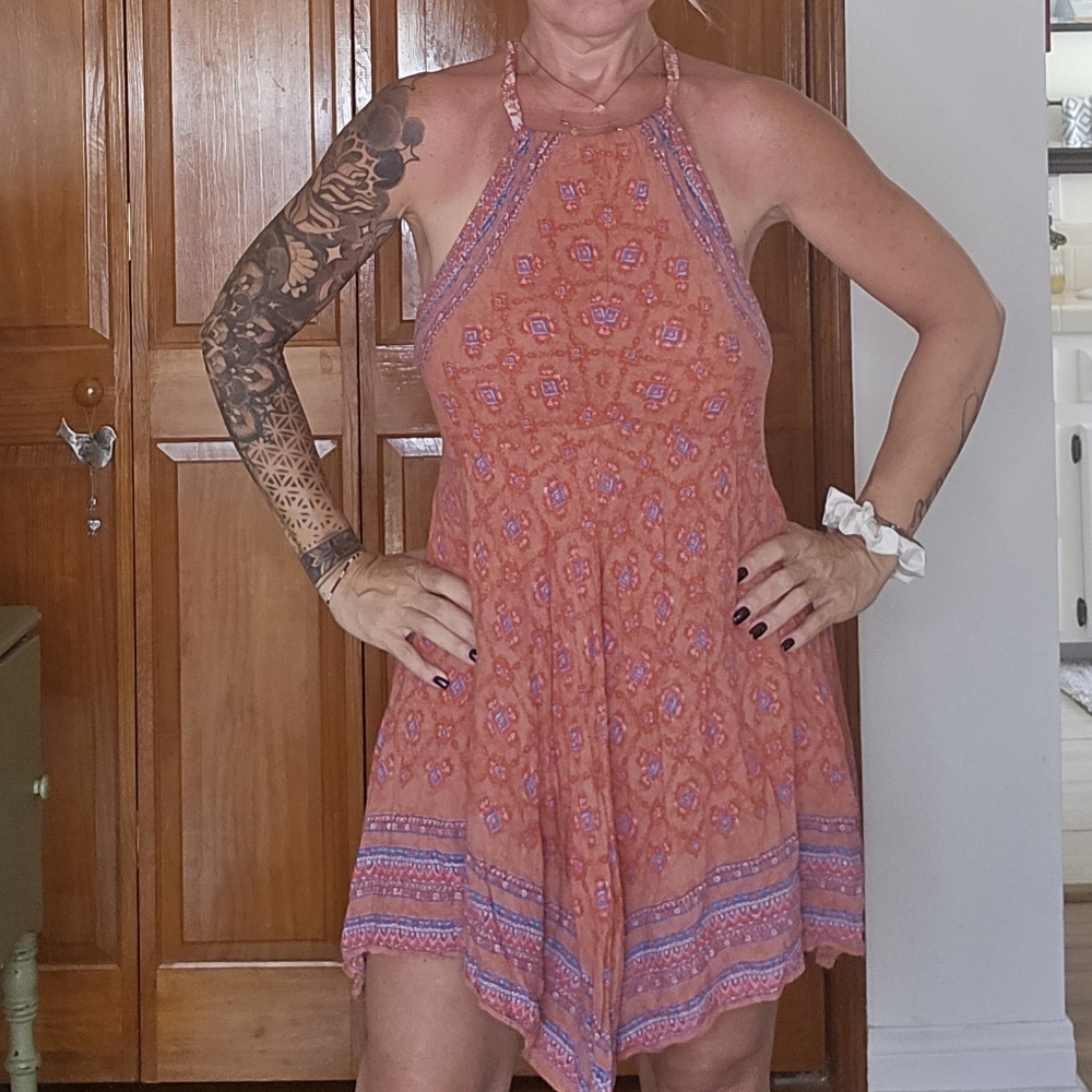 Spell Terracotta and Purple Halter Dress